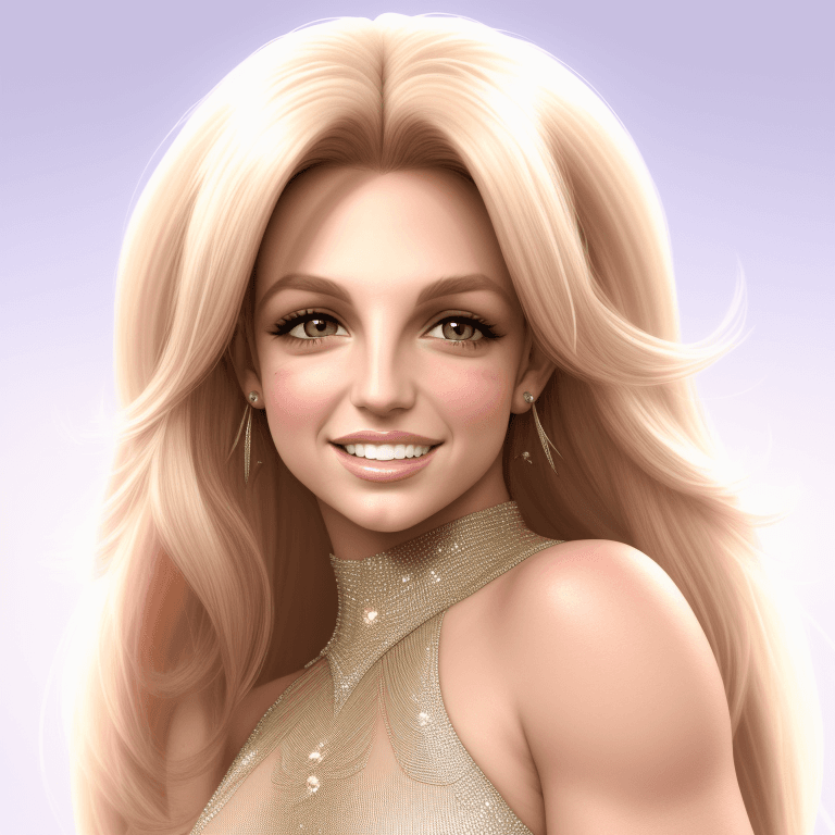 AI generated: Cartoon BRITNEY SPEARS ,MET GALA ,texture 4K, high quality, beautiful hair, hair down, smiling, 8k i...