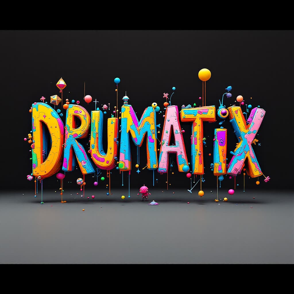 AI generated: the letters DRUMATIX decorated in a complex 3 D deconstructivist style withbright colors. --v 5.1 --...