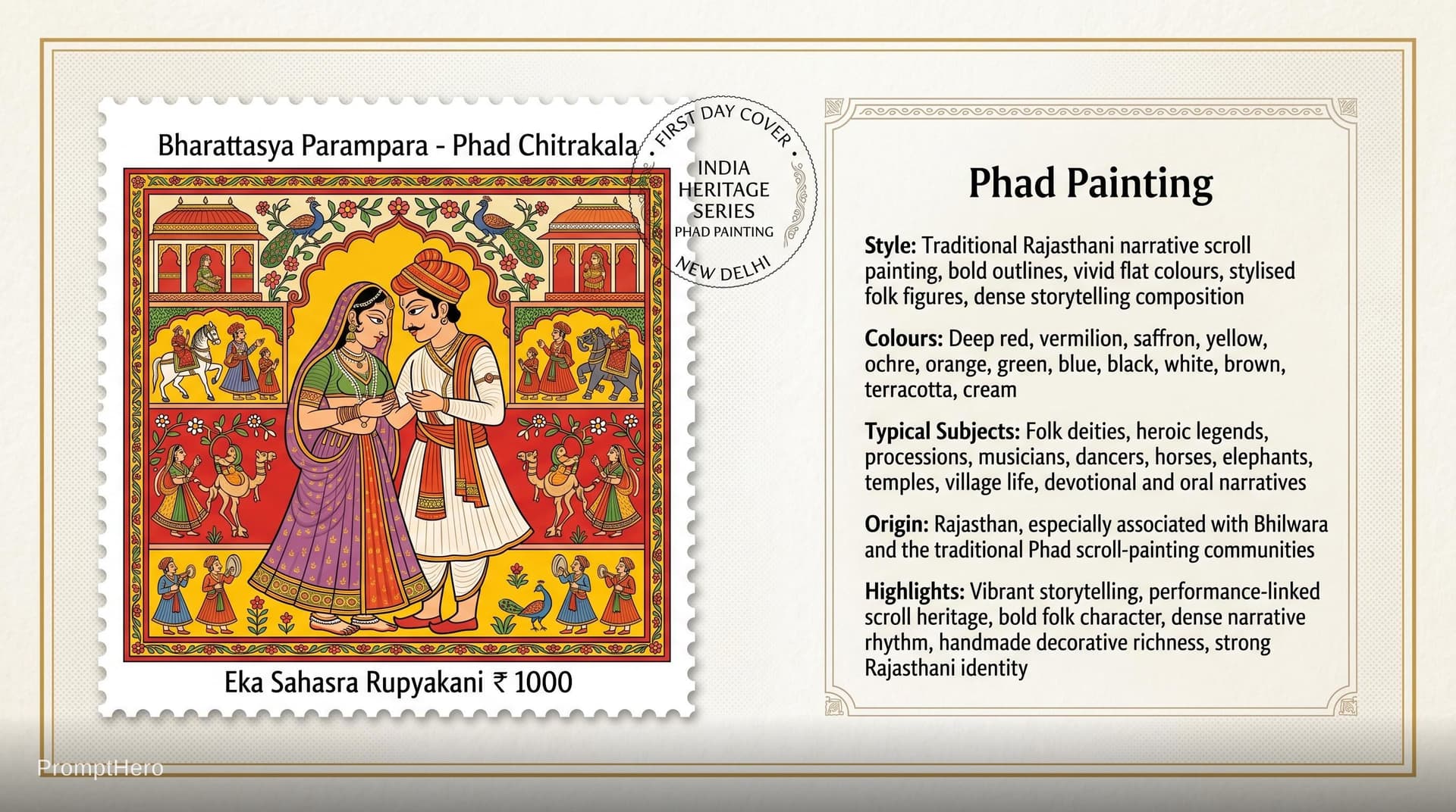 AI generated: Create a 16:9, 4K premium commemorative First Day Cover envelope inspired by India Post heritage des...