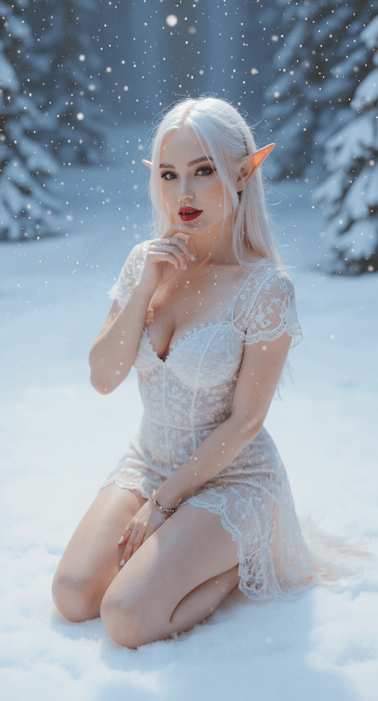 AI generated: elf girl. zelda. small elf ears. long platinum blonde hair. full lips. lips pressed together. beauti...