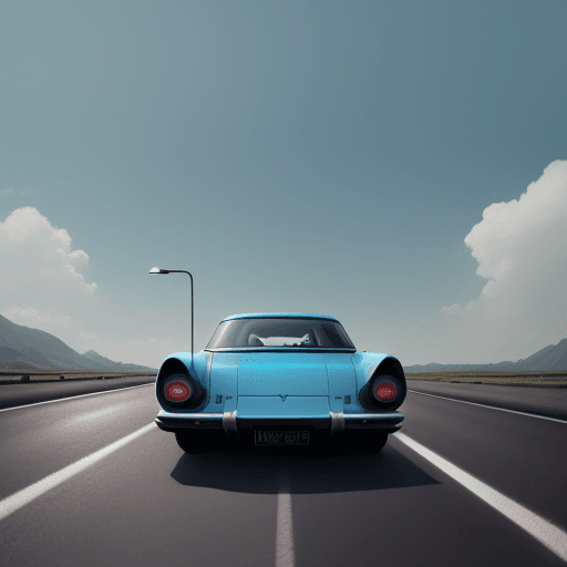 AI generated: Render a car, drawing inspiration from (Eglon van der Neer:0. 91). moving on the road under a vivid ...