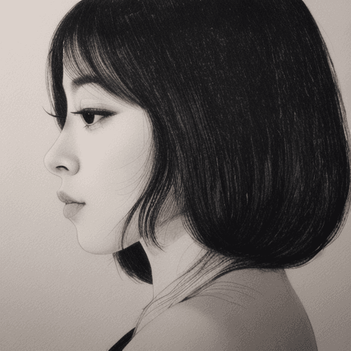 AI generated: The ink drawing depicts the profile of a young oriental woman looking at the reflection in the water...