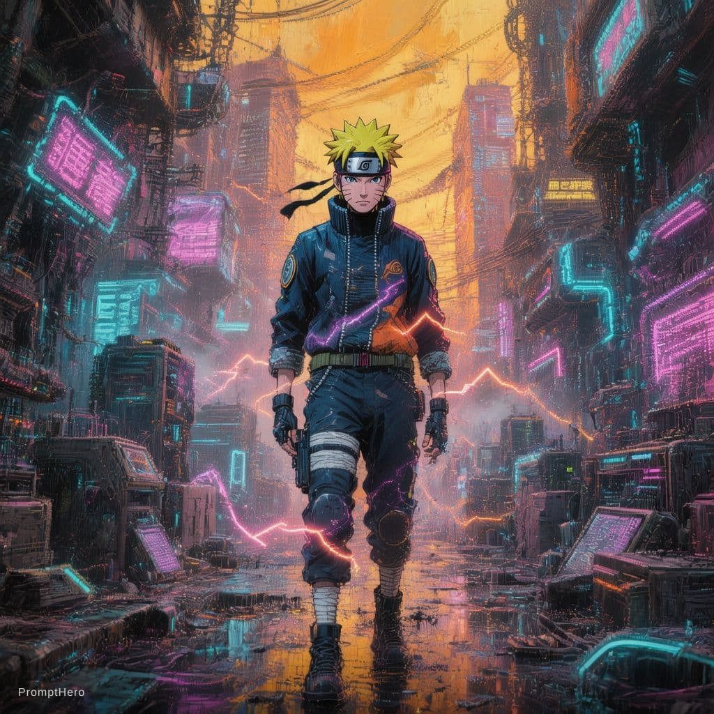 AI generated: naruto anime wallpaper, naruto wallpaper, in the style of cyberpunk dystopia, light yellow and dark ...
