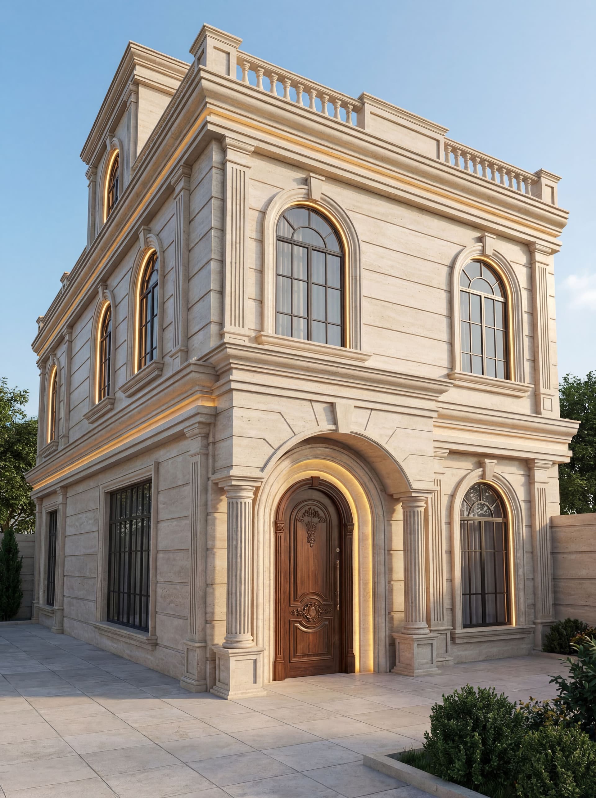 AI generated: Exterior facade design of a two-story residential building,
modern-classic architectural style,
full...