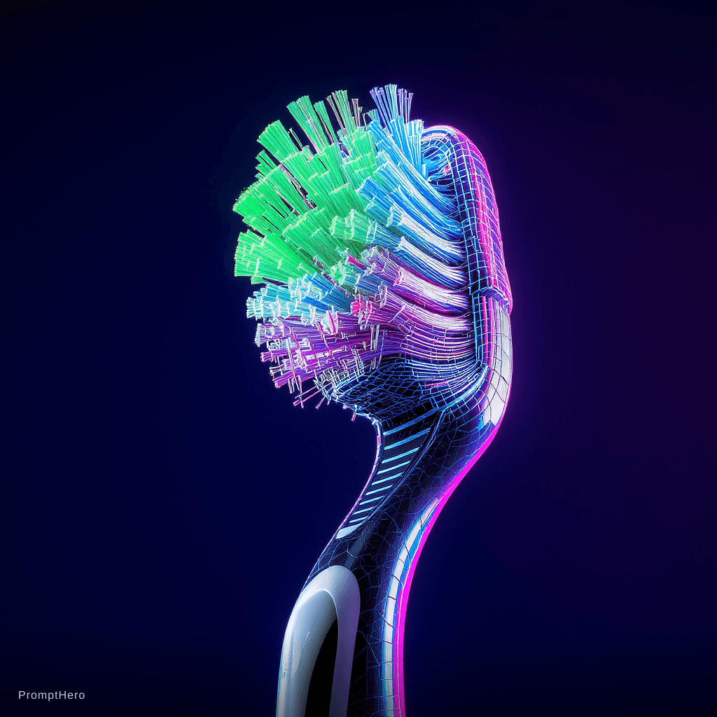 AI generated: freaked toothbrush, Digital painting, 3D modeling/rendering, contemporary, high saturation and contr...