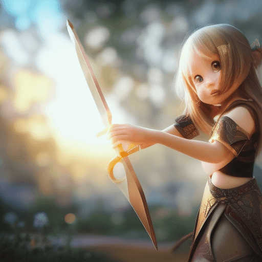 AI generated: , golden hour, bokeh, cinematic lighting
  Cute little girl warrior with fantasy ax weapon in hand,...