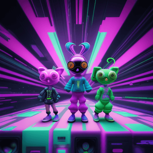 AI generated: a cyberpunk 3D rendering featuring Trippycute lsd tiny Looney Tunes  ,vaporwave  pop art.Immerse Gli...