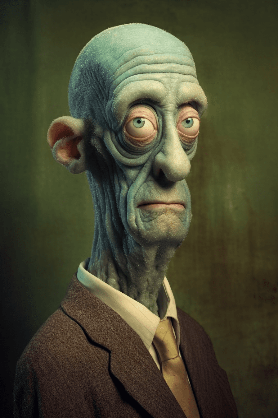 AI generated: Portrait image of Squidward from spongeBob SquarePants in real life, --aspect 2:3 --s 750 --v 5.1 