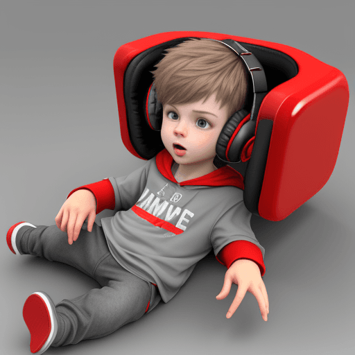 AI generated: Create 3d gaming logo holding remote and looking the boy with headphones so cute, a realistic font r...