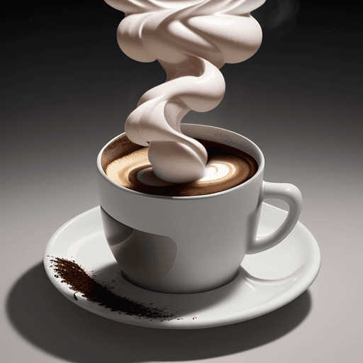 AI generated: The image captures a hot steeming vapour coming out of a tin cup of coffee and cream. The hot vapour...
