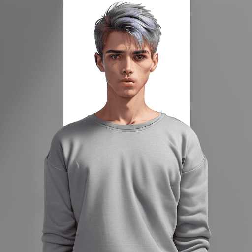 AI generated: front view, capture a light gray shirt, technical materials, male model, little  hair and, fabric la...