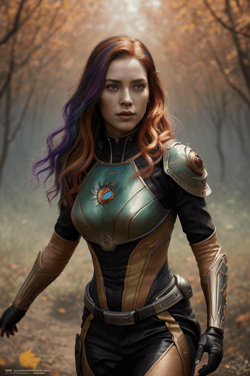 AI generated: beautiful angle view of Species woman individual from another planet with multicolored hair, beautif...