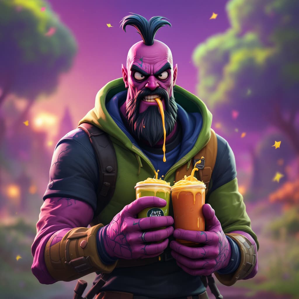 AI generated: dave blunts as fortnite character holding a slurp juice 