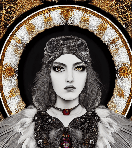 AI generated: Oil painting, high resolution 8k, Balla master painter, Byzantine artwork, 
young lady close up blac...