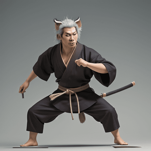AI generated: art work by Stan Sakai, anthropomorphic WILD PIG samurai, young male