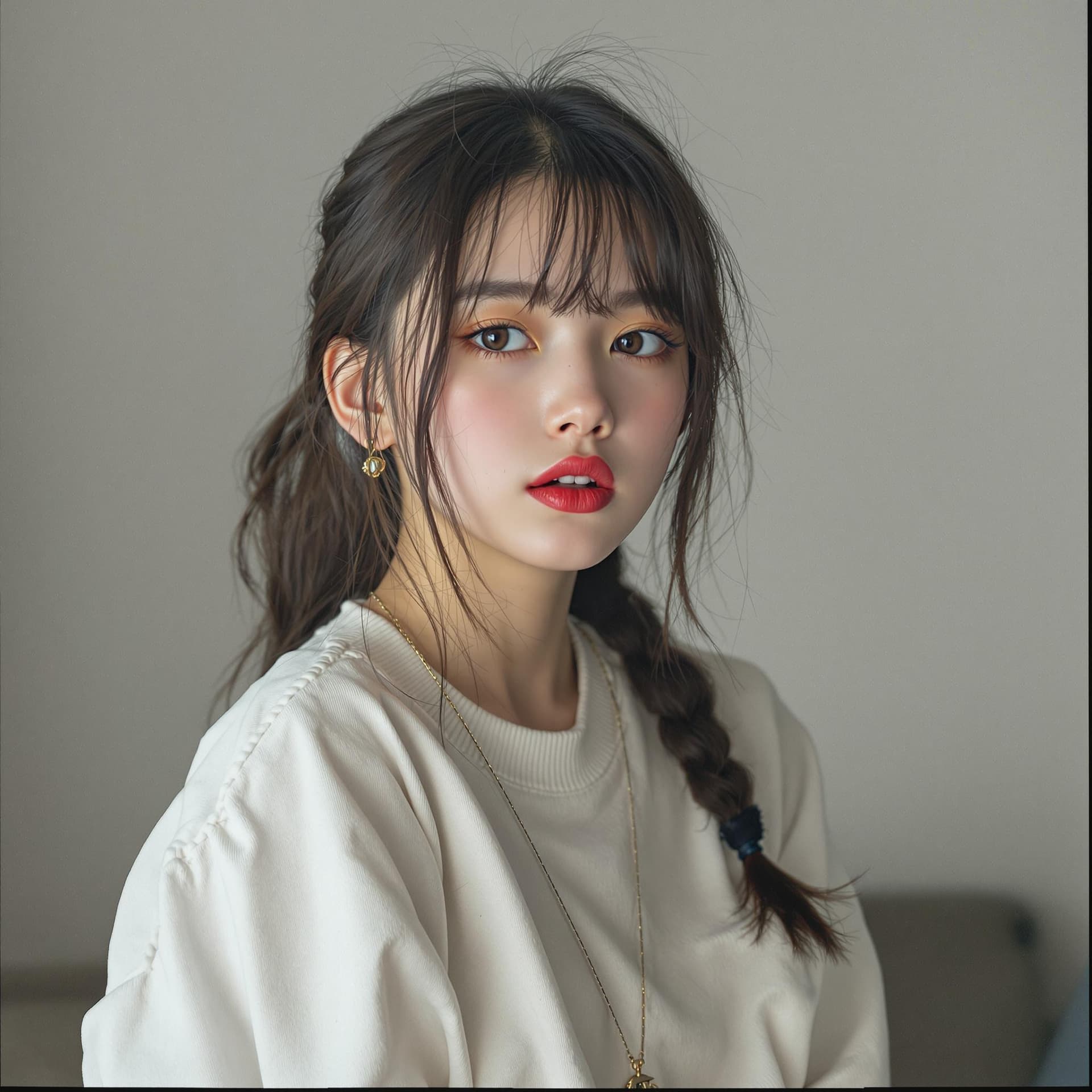 AI generated: 10yo girl really pretty, big lips open mouth, small body