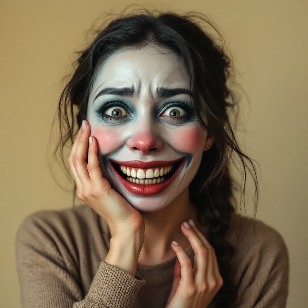 AI generated: A woman with crying and fearfull eyes , and this women hold a ball gove mask in her right hand far b...