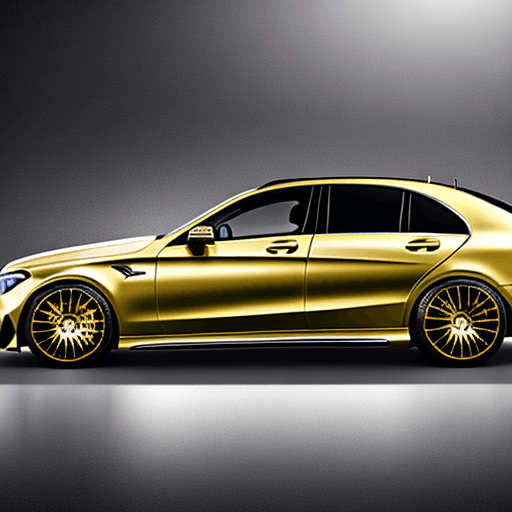 AI generated: one car mercedes with gold color, full size, model e63s amg, year 2023, 8k