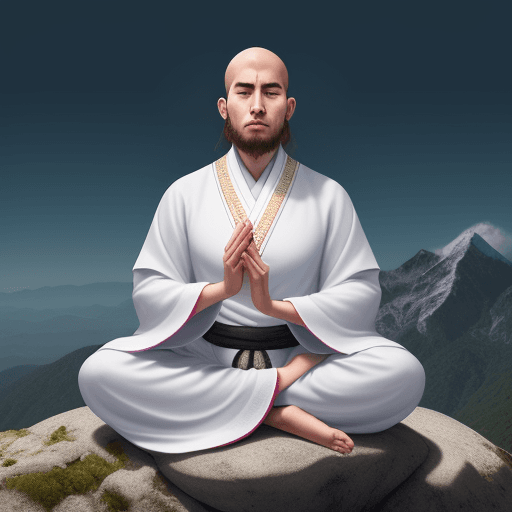 AI generated: Hyper realistic monje budista meditando en la montaña
