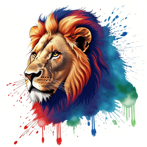 AI generated: Colored Splash ink Lion White background