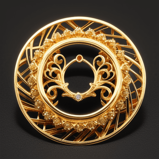 AI generated: broken 
hoop intricate lapel pin gold with colored diamonds
