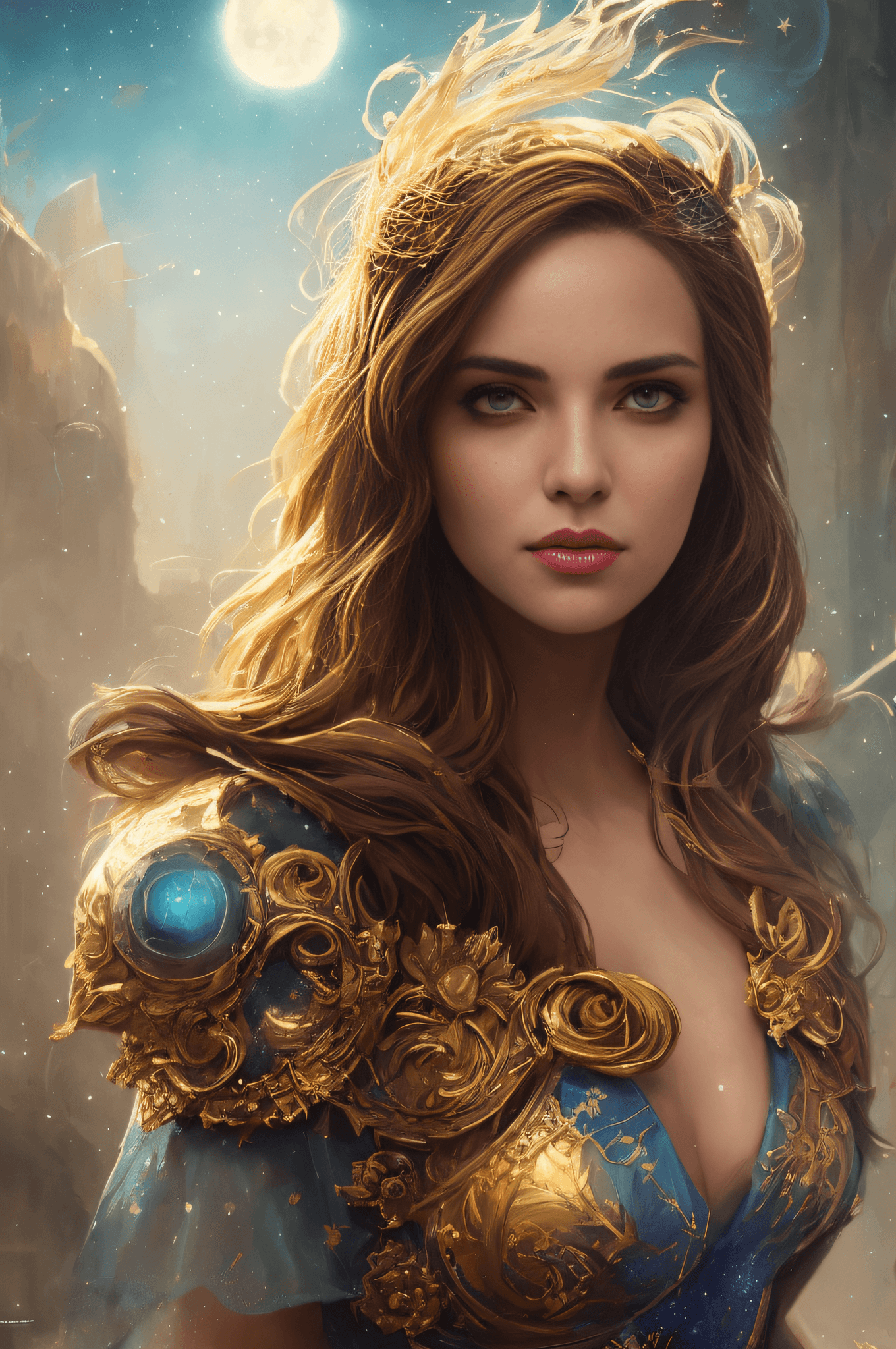 AI generated: Cosmic sorceress, nebulas, galactic, Concept art portrait by Greg rutkowski, Artgerm, hyperdetailed ...
