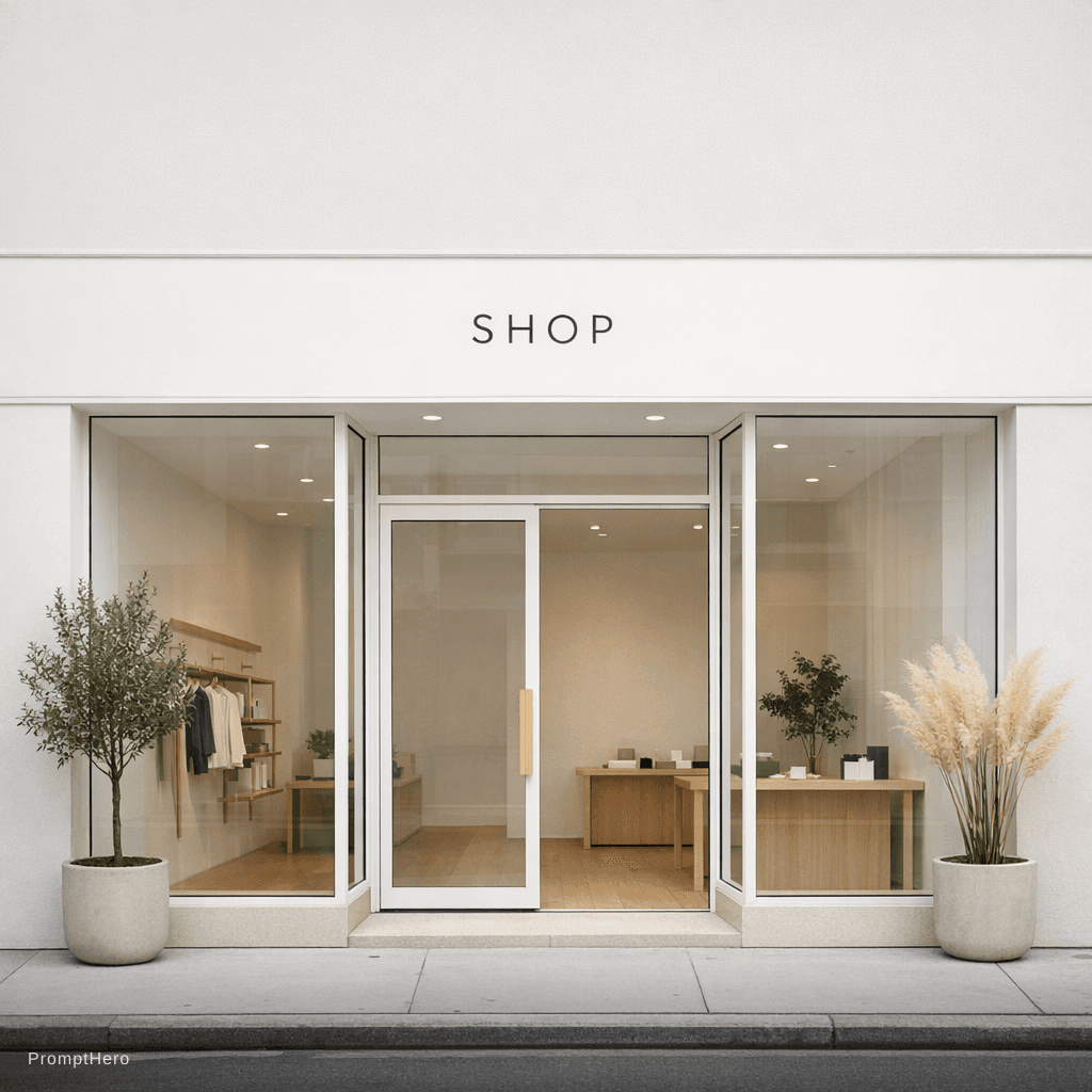 AI generated:  minimalistic retail shop facade