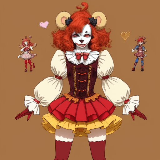 AI generated: a teddy bear as a clown with red hair, in the style of magical girl, colorful moebius, light yellow ...
