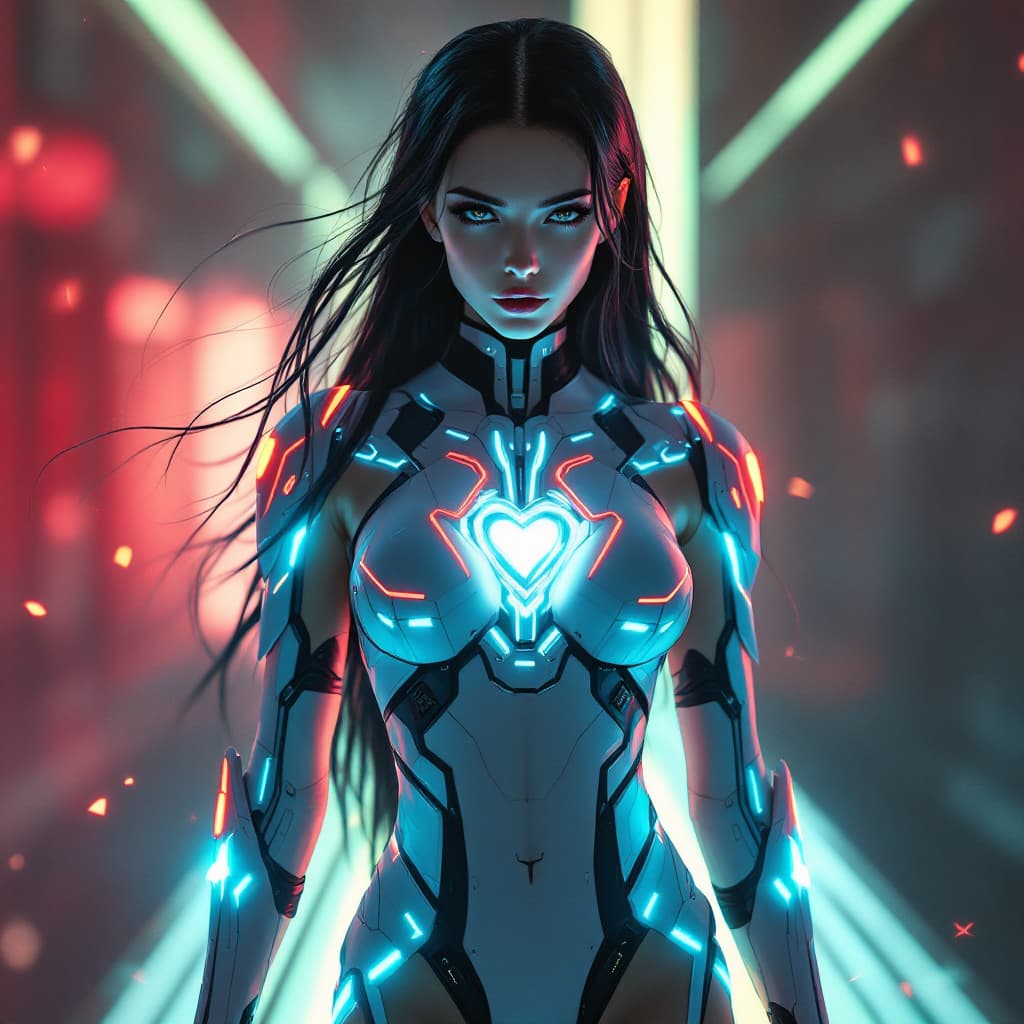 AI generated: a woman that is standing in the dark, tron angel, trending on cgisociety, enchantress, inspired by E...