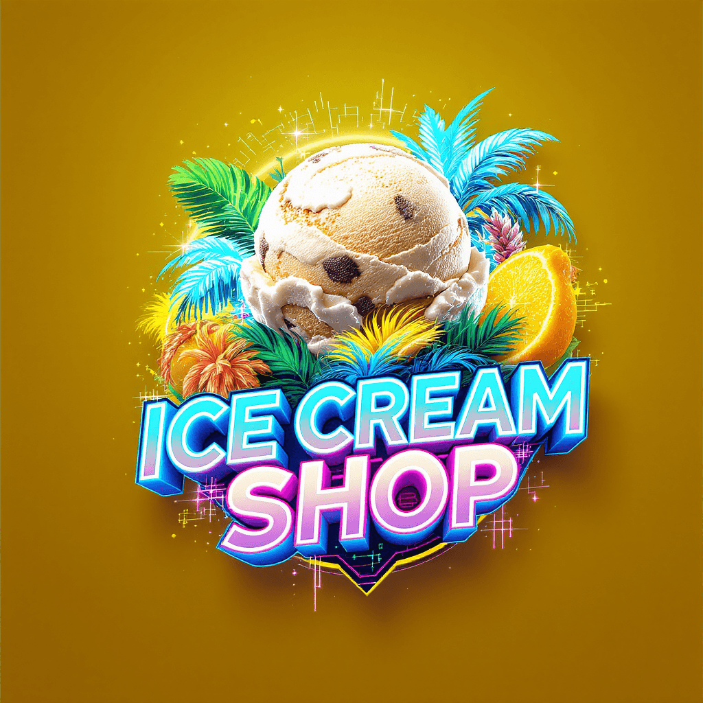 AI generated: Futuristic logo design for an innovative ice cream shop. The logo depicts a floating sphere of ice c...