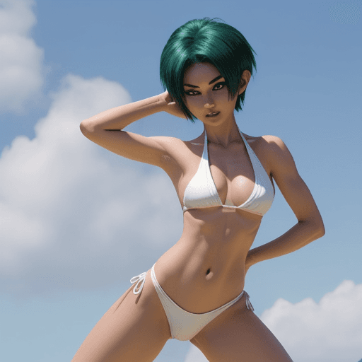 AI generated: Cheelai from Dragon Ball Z in a white bikini, posing