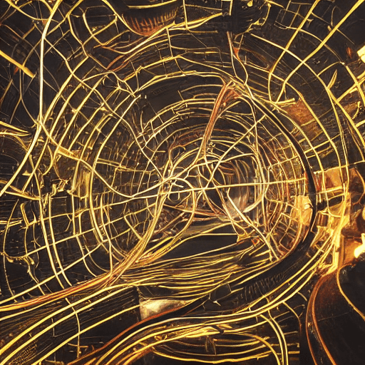 AI generated: scifi metal cables running to the center of image