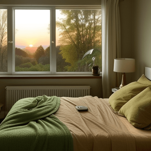 AI generated: "A peaceful and uplifting morning scene, featuring a golden sunrise casting a soft glow on a bedroom...