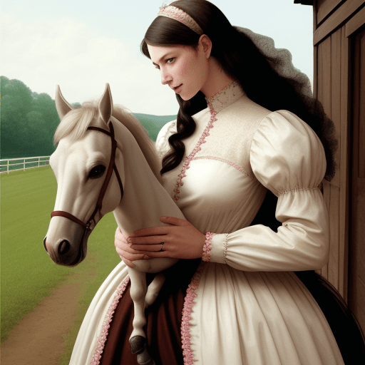 AI generated: lady woman with horse and baby horse