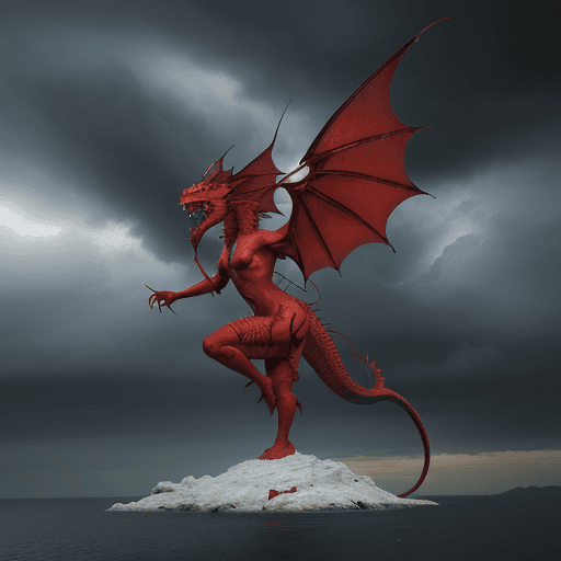 AI generated: red dragon under the stormy sky by sam robinson, in the style of tatiana suarez, harmonious color pa...