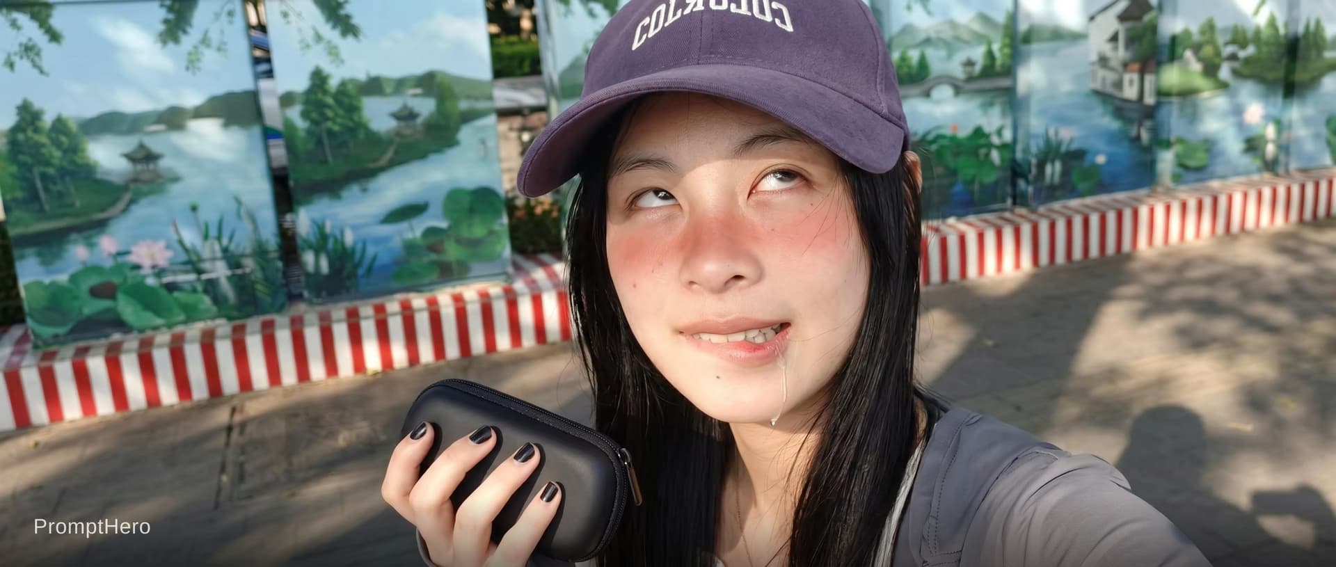 AI generated: ahegao, rolling eyes, cross-eyed, ,heavy blush, drooling, dazed expression, biting lower lip