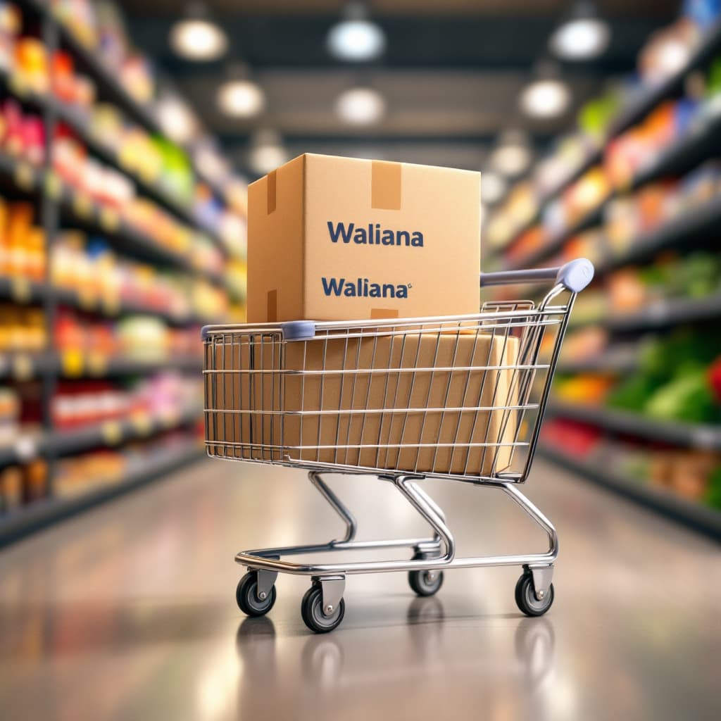 AI generated: Acting as a marketer for a shipping company, create an image of shopping cart loaded with a brown ca...