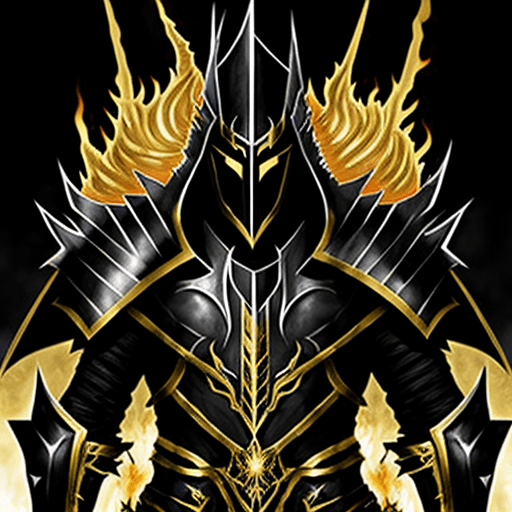 AI generated: "Lord of the Frenzied Flame", "Elden Ring", "black overlapping plate armor edged with gold", "black ...