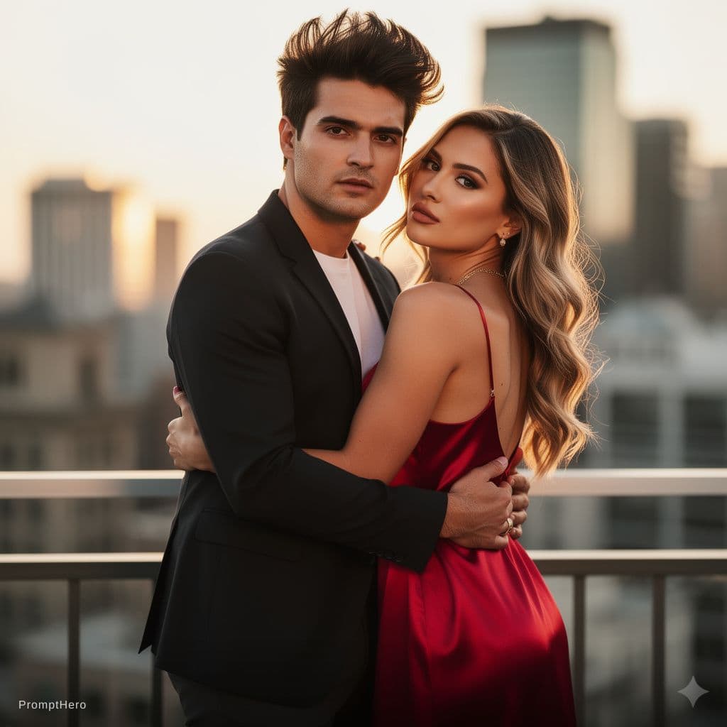 AI generated: Create a romantic Valentine’s Day couple photo of a young adult man and young adult woman standing c...