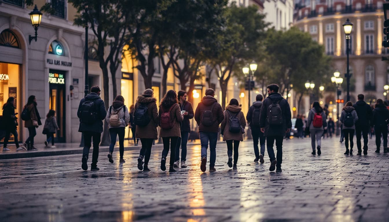 AI generated: A photograph of a team on a walking tour through Lisbon city fujifilm reallife 