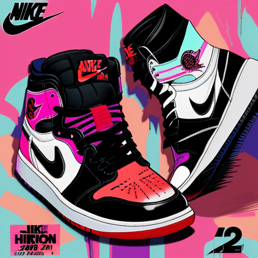 AI generated: sneaker poster design, inspired by Harumi Hironaka, Nike jordan 1, 2000s fashion, 2000s, digital art...