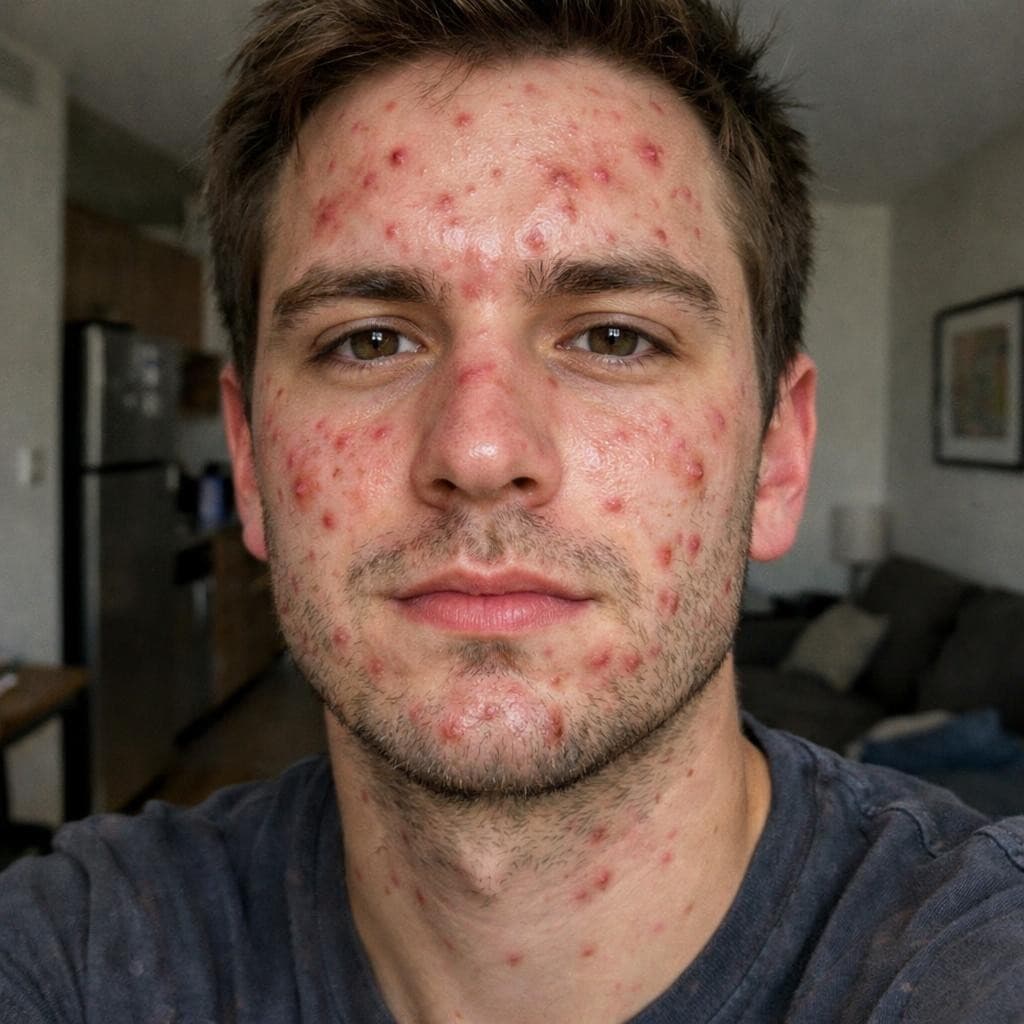 AI generated: a man with acne, selfie