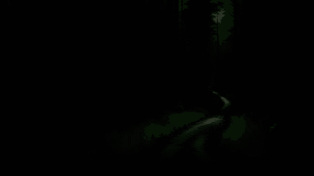 AI generated: A scary dark forest with tall trees and lush foliage, gentle rain falling on the leaves and forest f...