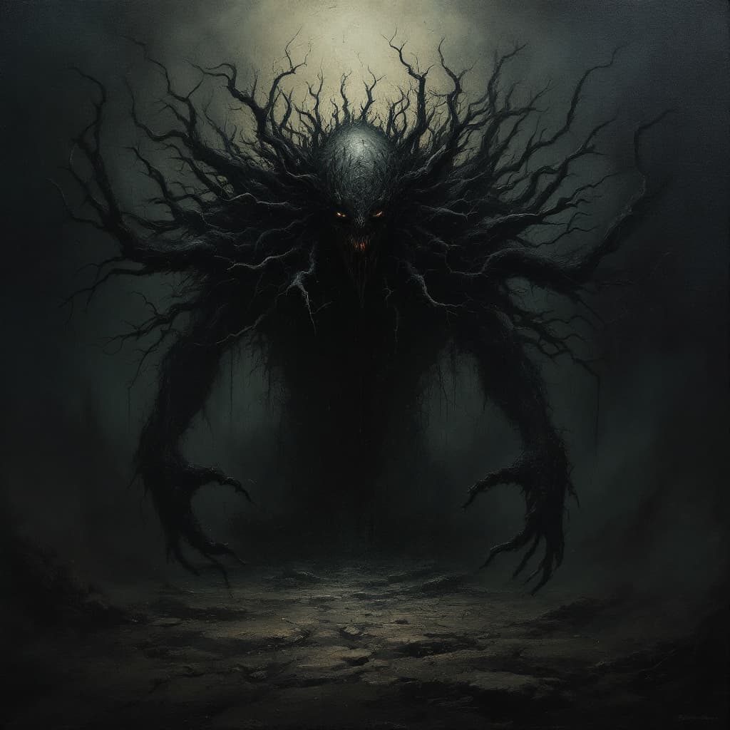 AI generated: fear, brutal composition, gloomy background, dark tones, horror, masterpiece, dramatic, digital art ...