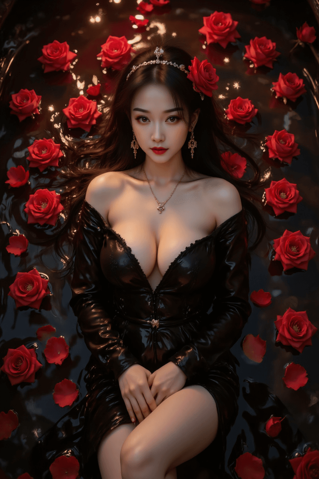AI generated: A highly detailed, photorealistic, cinematic portrait of a stunningly beautiful young East Asian wom...