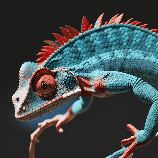 AI generated: Hyper realistic red, blue, green color chameleon