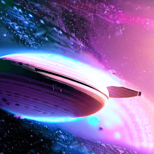 AI generated: Photo of a ultra realistic space ship in deep space. Background has distant stars and galaxies and g...