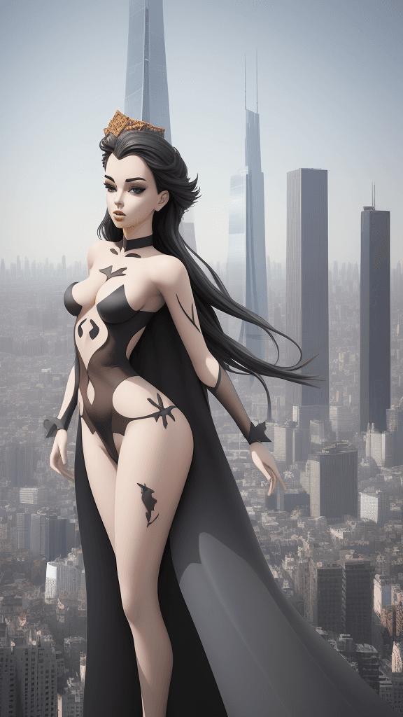 AI generated: adorned flawless
cutouts
poses spreading atop a towering skyscraper
her flawless
symmetrical figure ...