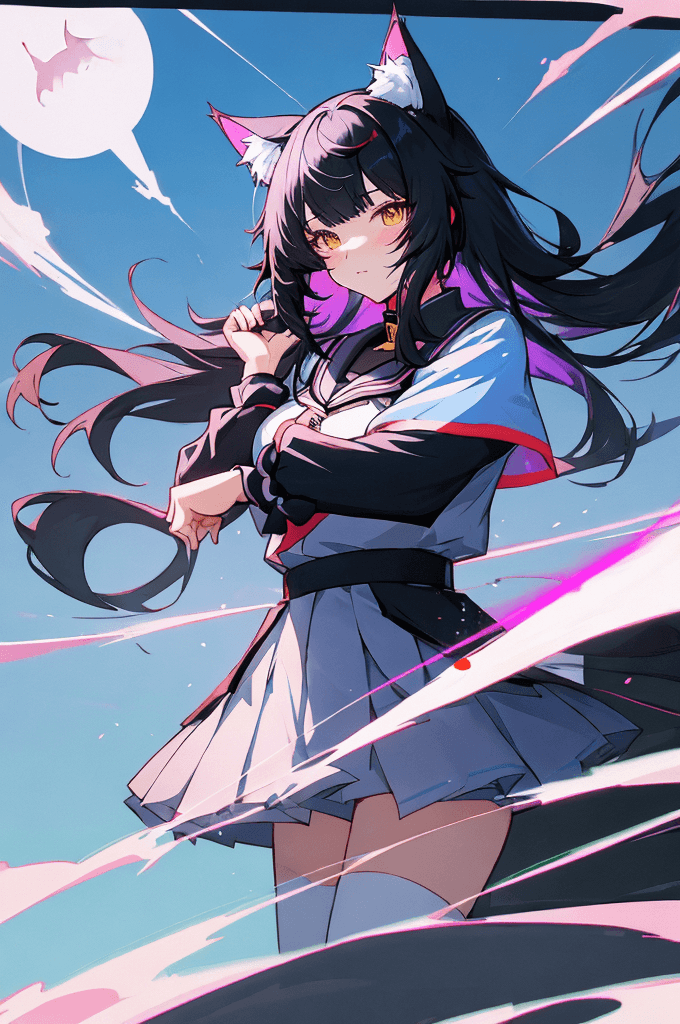 AI generated: Anime girl with black hair and white collar cat ears, Anime girl with cat ears, anime moe art style,...