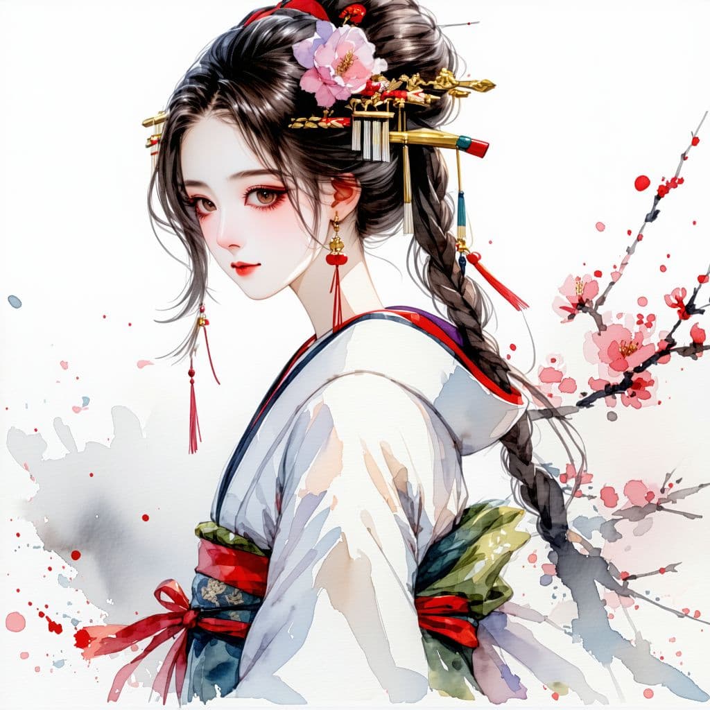 AI generated: A beautiful and elegant Japanese girl in a beautiful watercolor style of Japanese manga. Princess